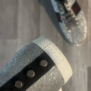Gucci Silver Studded Sneakers with Glitter Finish
